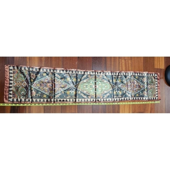 Oscar de la Renta Vintage Metallic Geometric Scarf Italy 53x10.5 Gold Silver - Picture 7 of 9